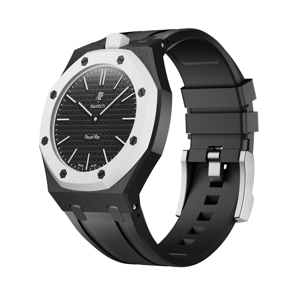 Bioceramic Rubber Strap Case For AP x Swatch Royal Pop Ocho Negro