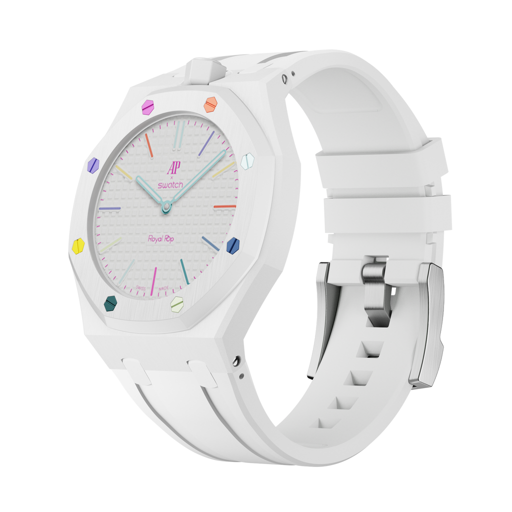 Bioceramic Rubber Strap Case For AP x Swatch Royal Pop Huit Blanc