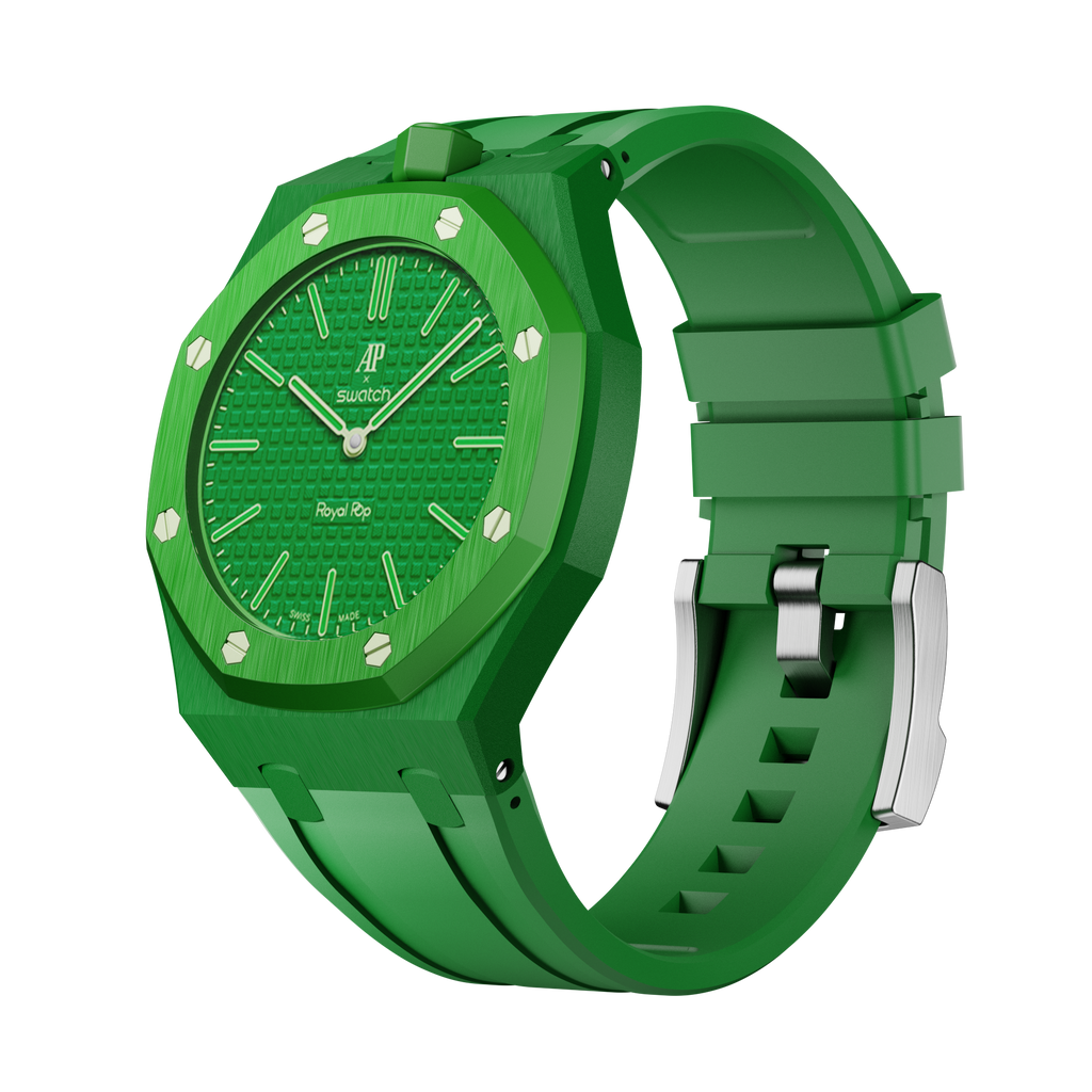 Bioceramic Rubber Strap Case For AP x Swatch Royal Pop Green Eight