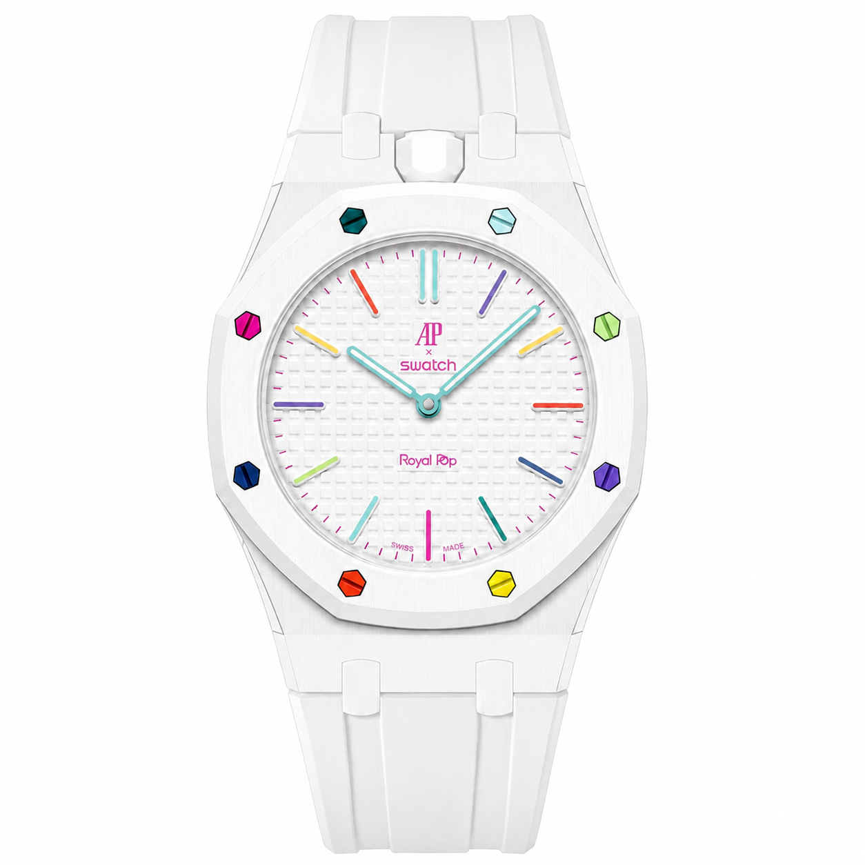 Bioceramic Rubber Strap Case For AP x Swatch Royal Pop Huit Blanc